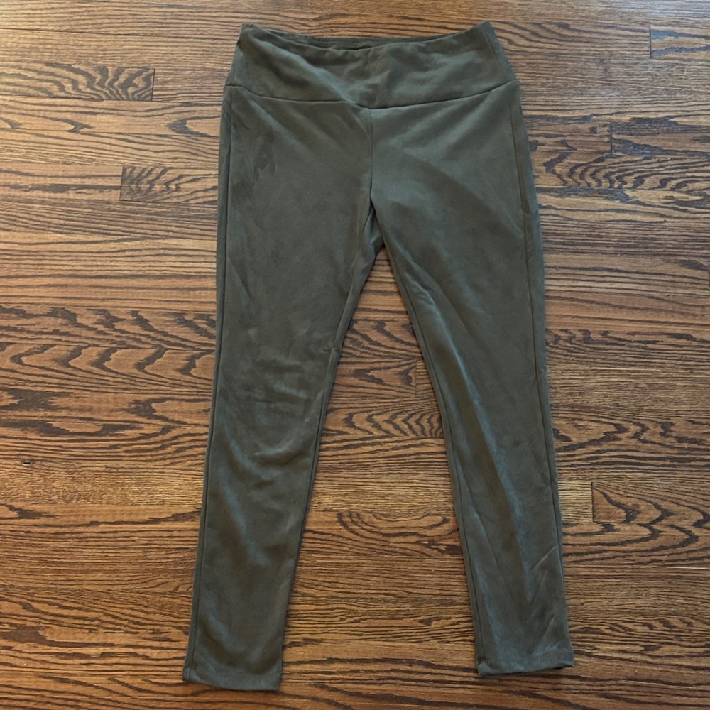 J. McLaughlin Faux Suede Dark Sage Green Leggings, Size Large
